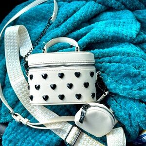 Betsey Johnson Cream vanity bag with studded hearts 💕 and Detachable coin purse